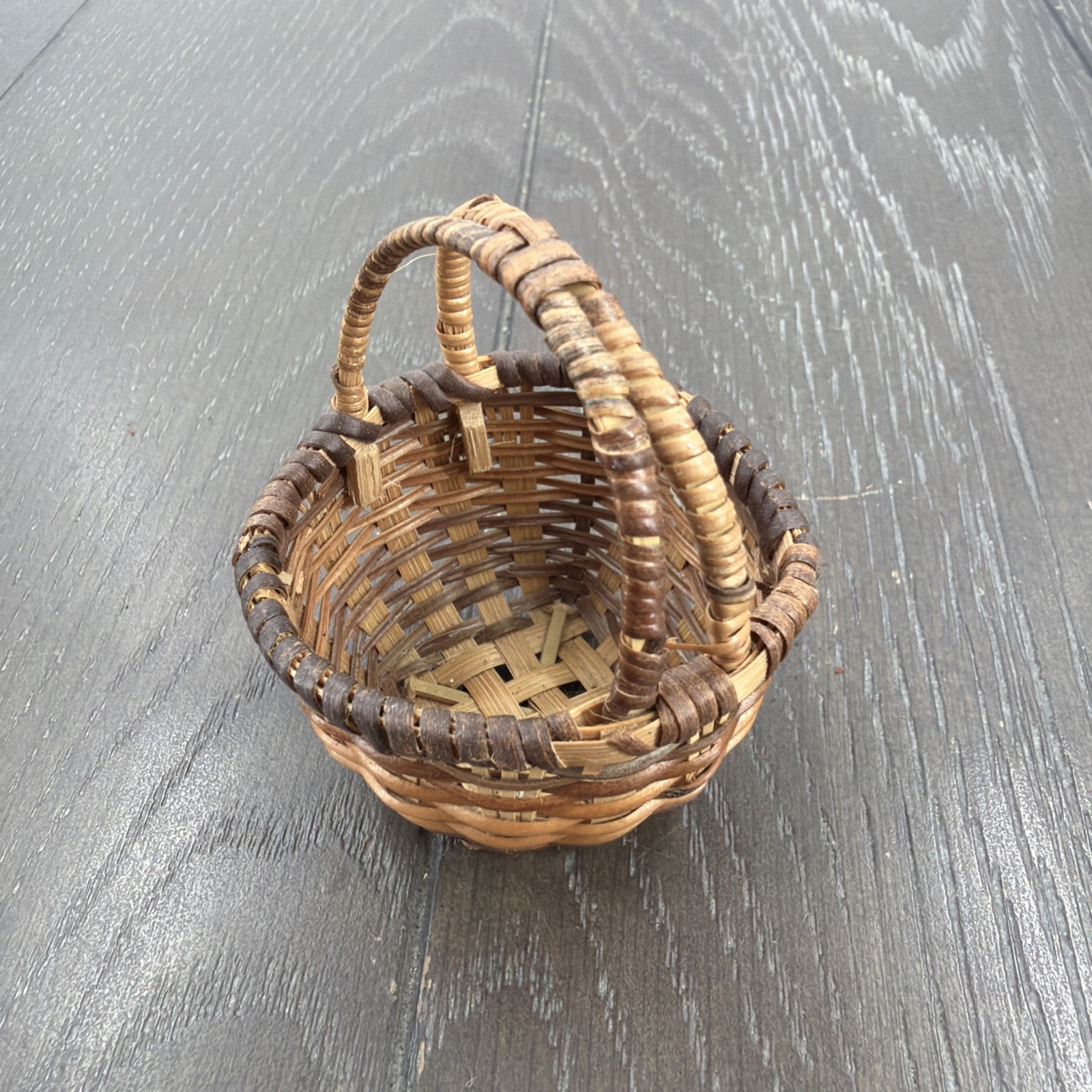 Vintage Handmade Woven 2.5” Basket with Dual Handle Decorative/Storage