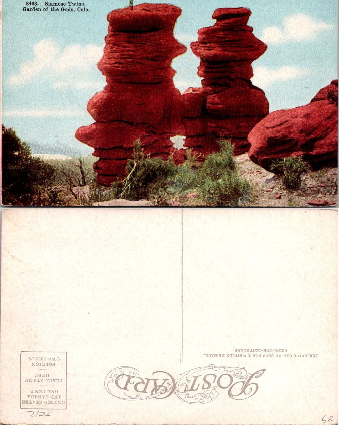 Garden Of The Gods Siamese Twins Colorado Vintage Postcard Unposted Divided Back