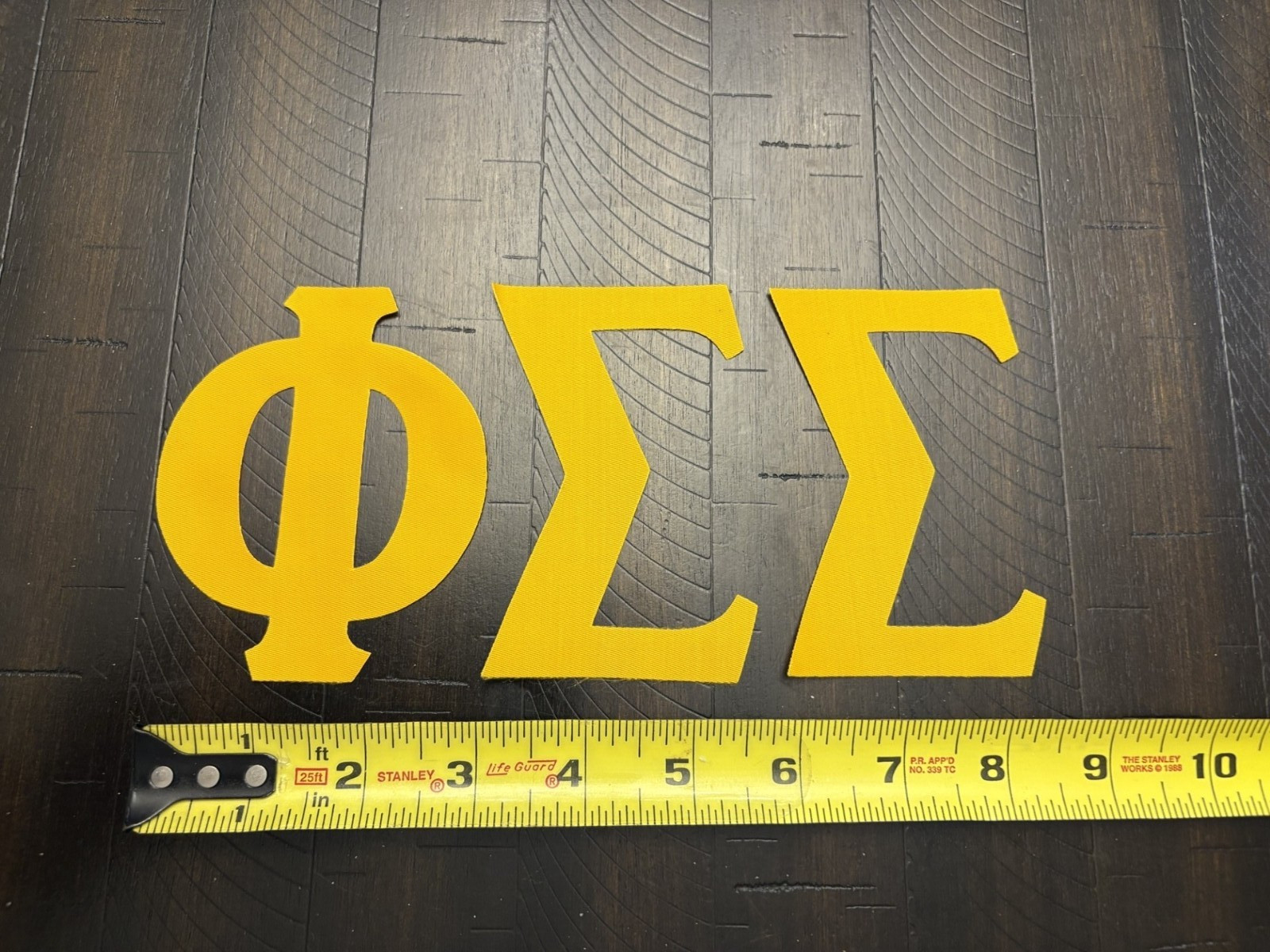 Phi Sigma Sigma 4″ Greek Twill Sew On Letters Gold Adhesive Backing
