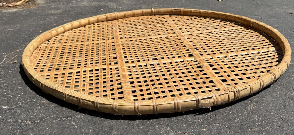 Large MCM Mid-Century Shallow Winnowing Basket 33” Vintage 3552-C