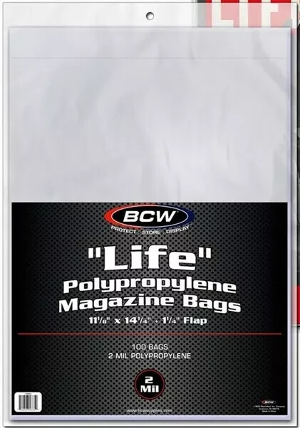 Pack /100 BCW Life Magazine Size Poly Bags – 11 1/8 x 14 1/8 – Acid Free sleeves