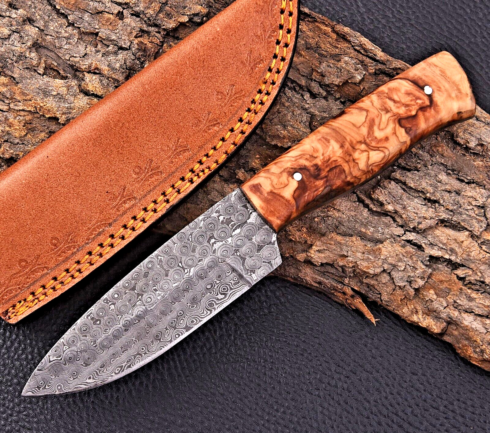 Custom HandMade Hunting Knife Hand Forged Damascus Steel Leather Sheath 2669