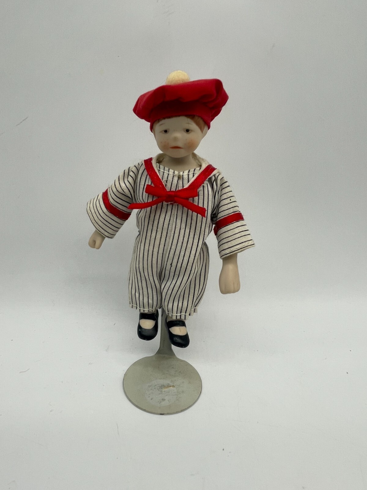 Vintage Silvestri Faith Wick Bisque Baby Doll Boy Christmas Ornament 5” W Stand