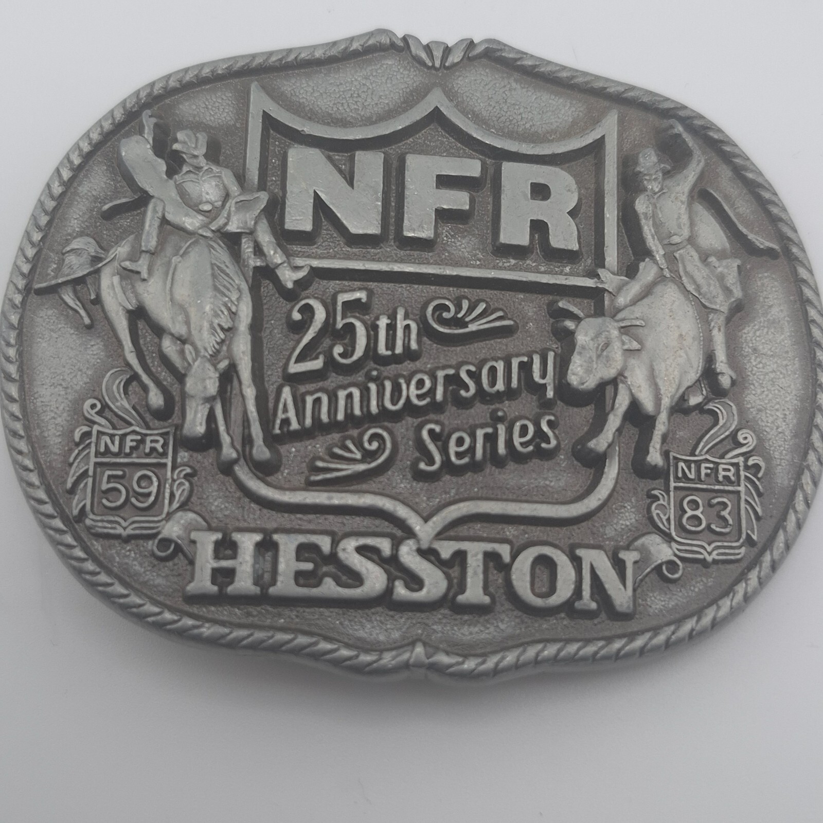 Vintage 1983 Hesston Unisex Adults NFR 25th Anniversary Western Belt Buckle