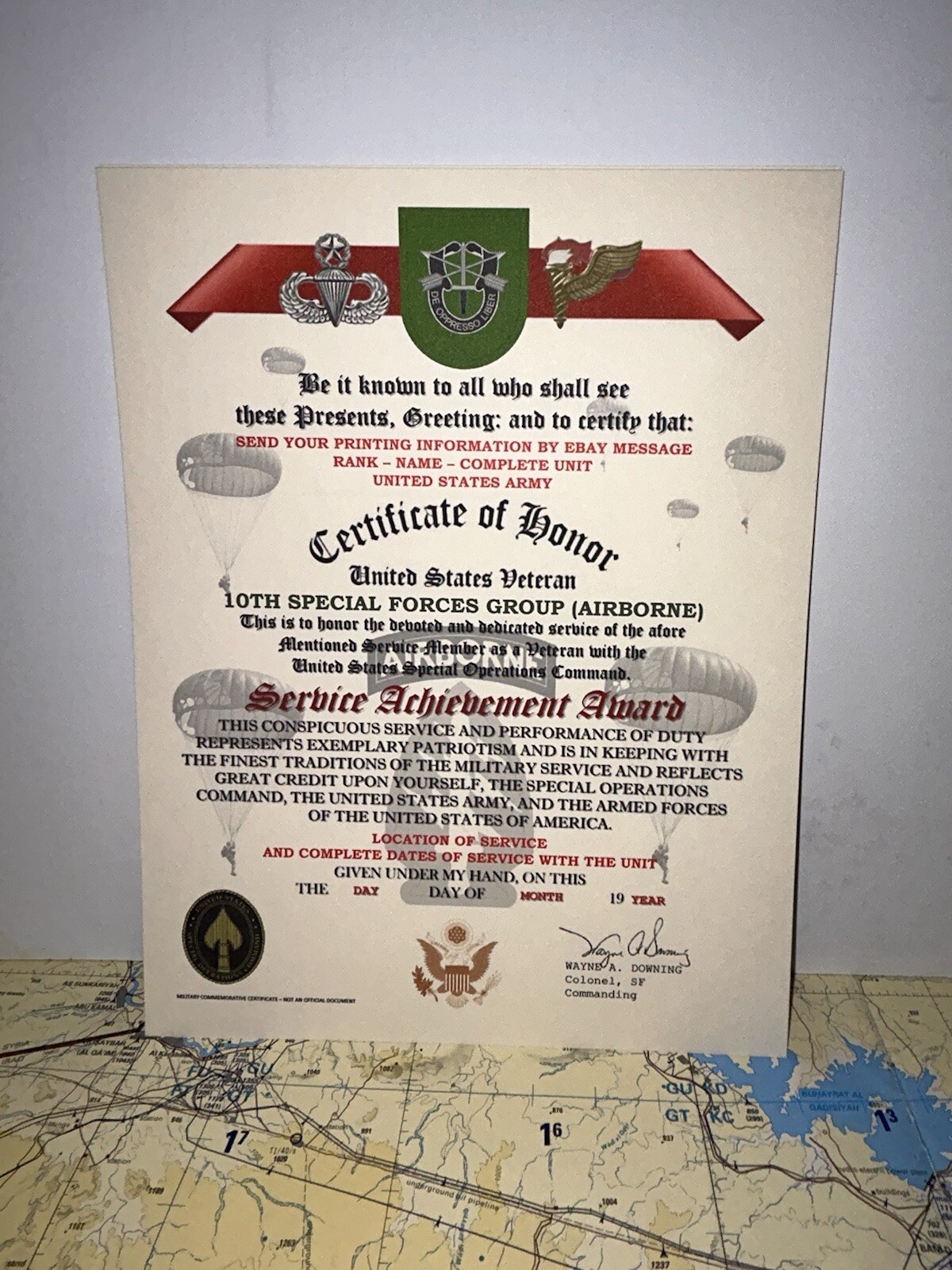 U.S. ARMY – 10TH SPECIAL FORCES GROUP (ABN) VETERAN SERVICE ACHIEVEMENT AWARD