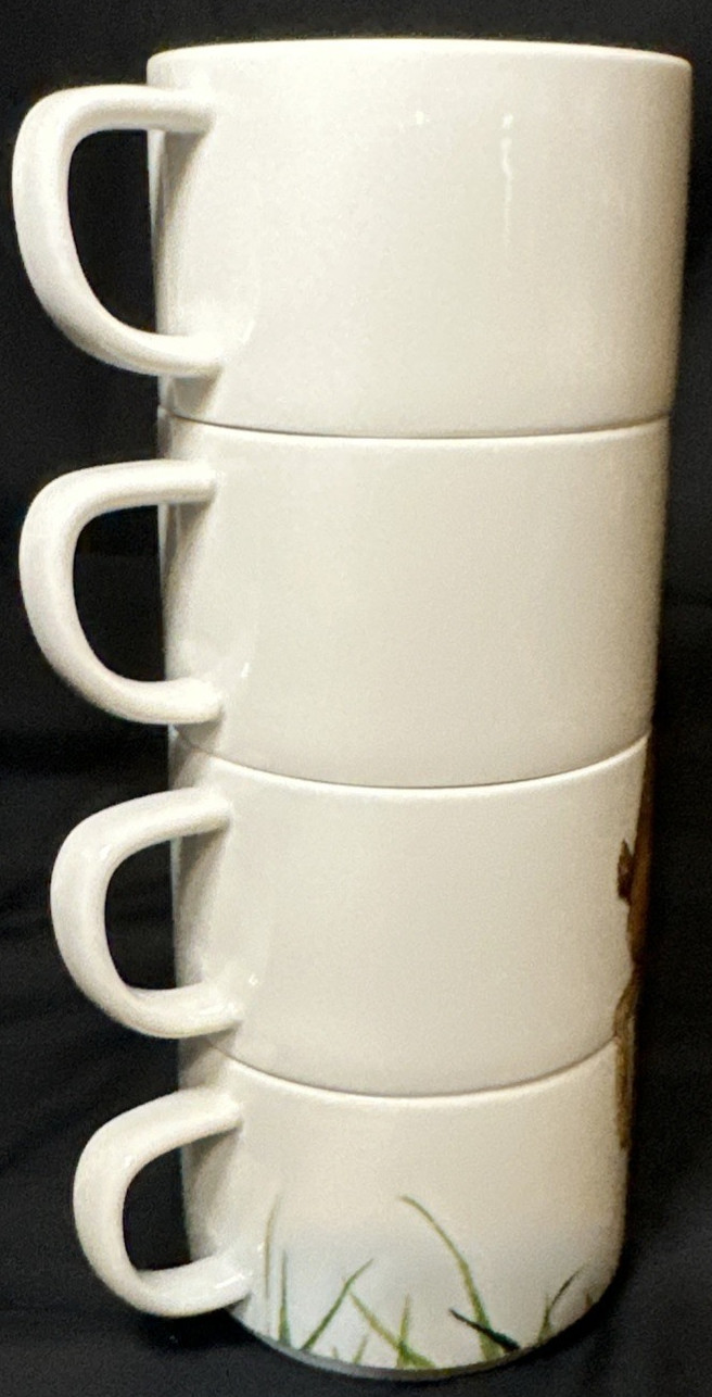 Rabbit Graphic Stacking Cups Coffee Tea Espresso Mugs Set of 4 Tetault & Lee