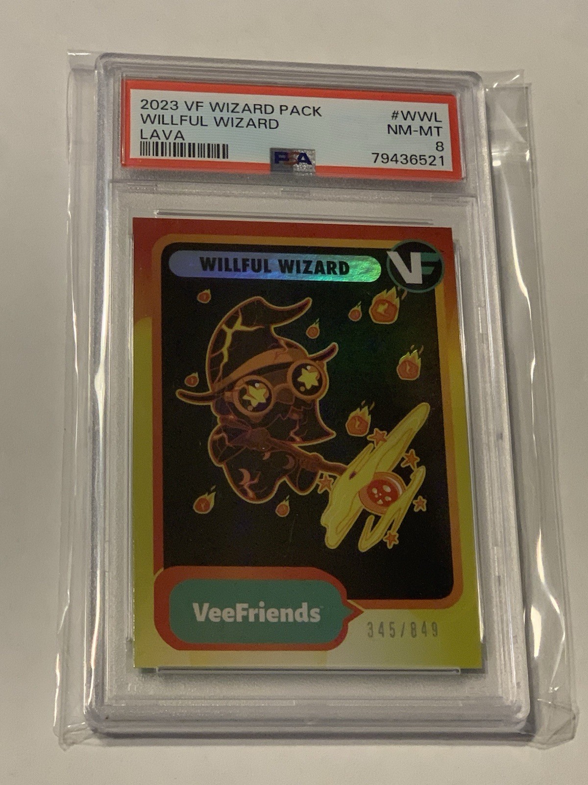 WILLFUL WIZARD VeeFriends NSCC EXCLUSIVE Hologram, Bubblegum, Lava PSA 8