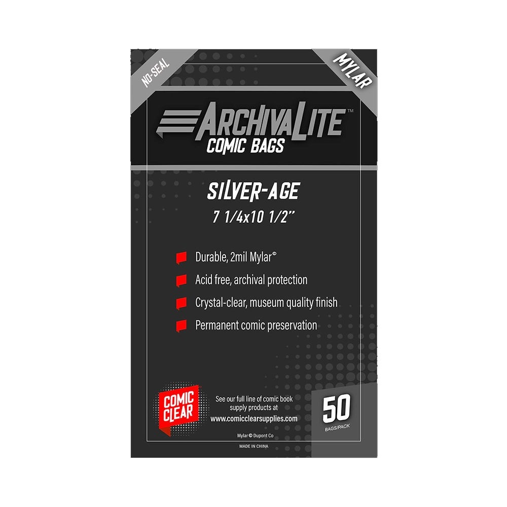 Comic Clear ArchivaLite Mylar Silver Age Comic Bags (50 Pack)