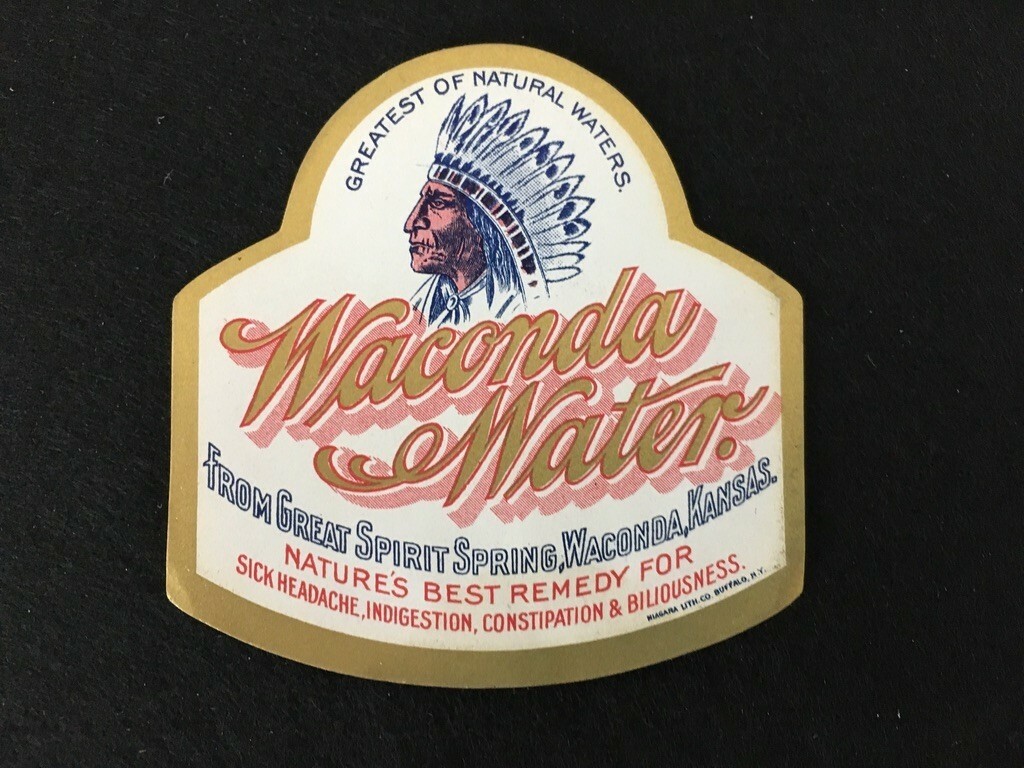Antique Original Waconda Water Label 2.75″ Unused from Waconda Springs KS 1800s