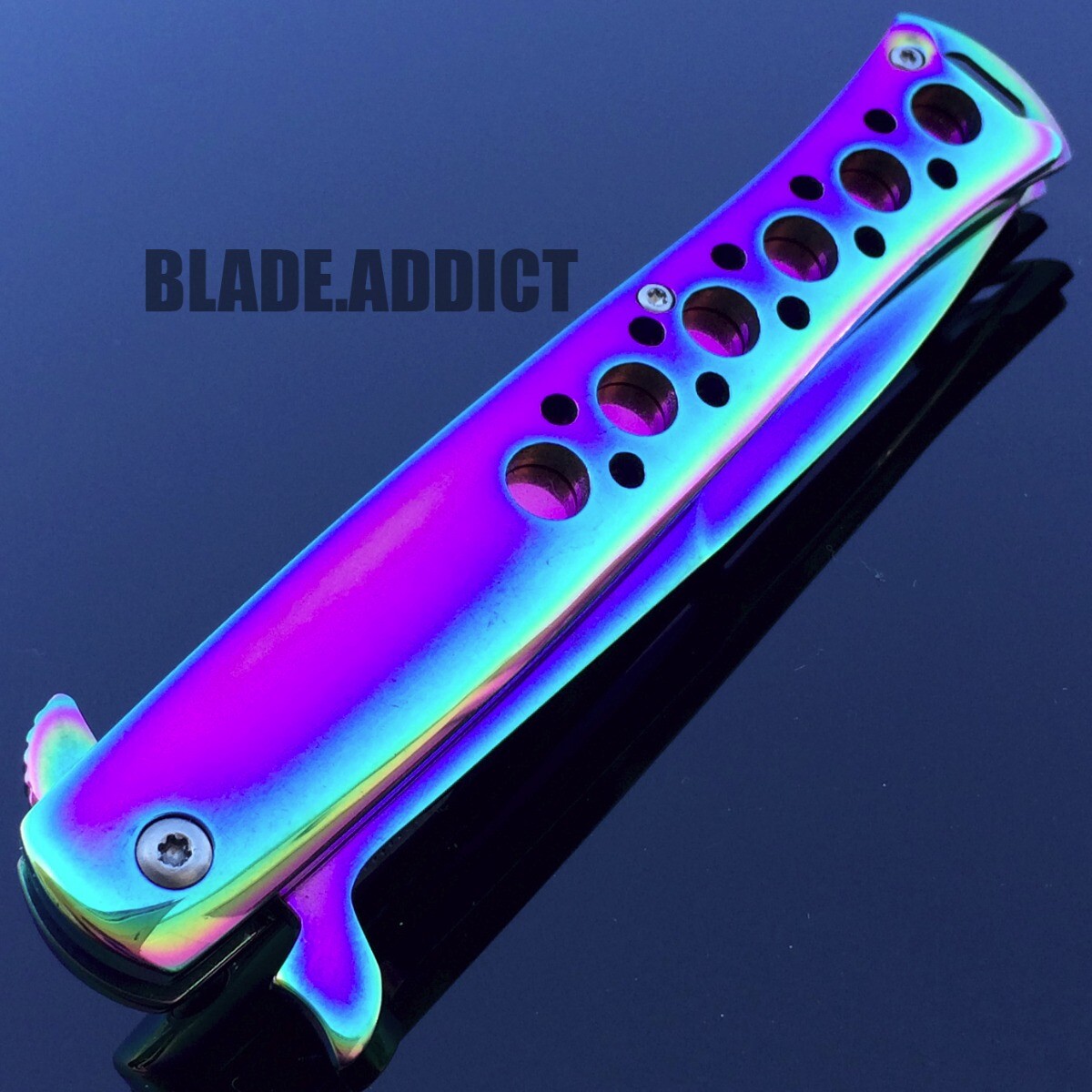 9″ Tac Force Spring Assisted Open Tactical Stiletto Pocket Knife Blade Rainbow