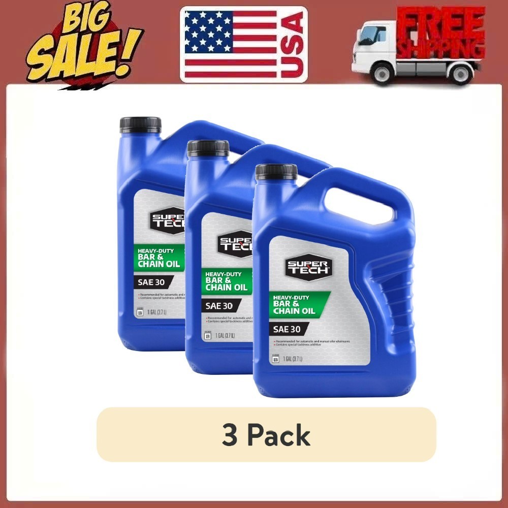 (3 pack) Super Tech SAE 30 Bar and Chain Oil, 1 Gallon Bottle