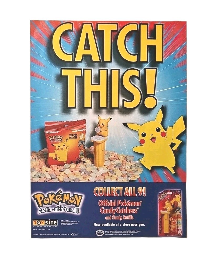 2000 Pokemon Pikachu Candy Catchers Dispensers Original Print Ad – 7.5″ X 10.5″
