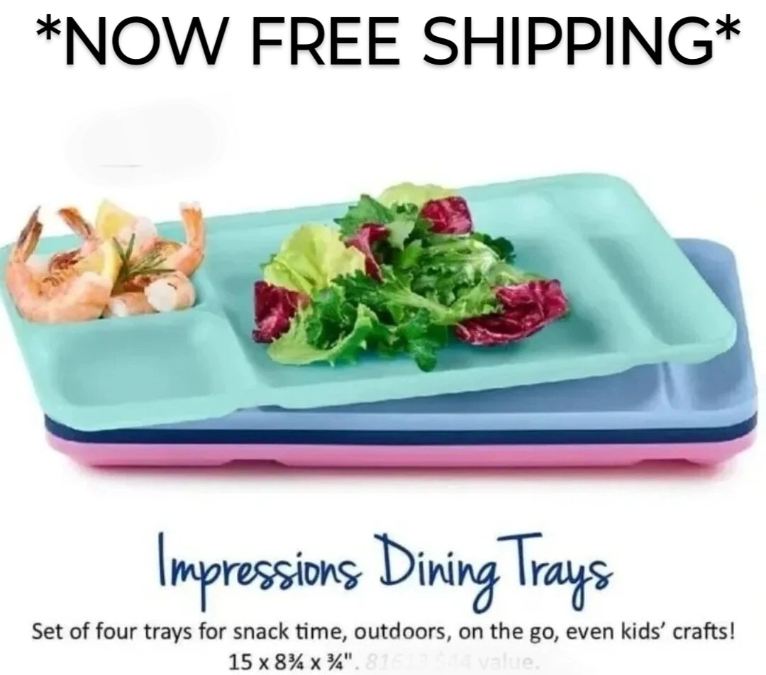 TUPPERWARE VTG Style IMPRESSIONS Cafeteria Trays 9×15 4pc Stackable POP OF PINK