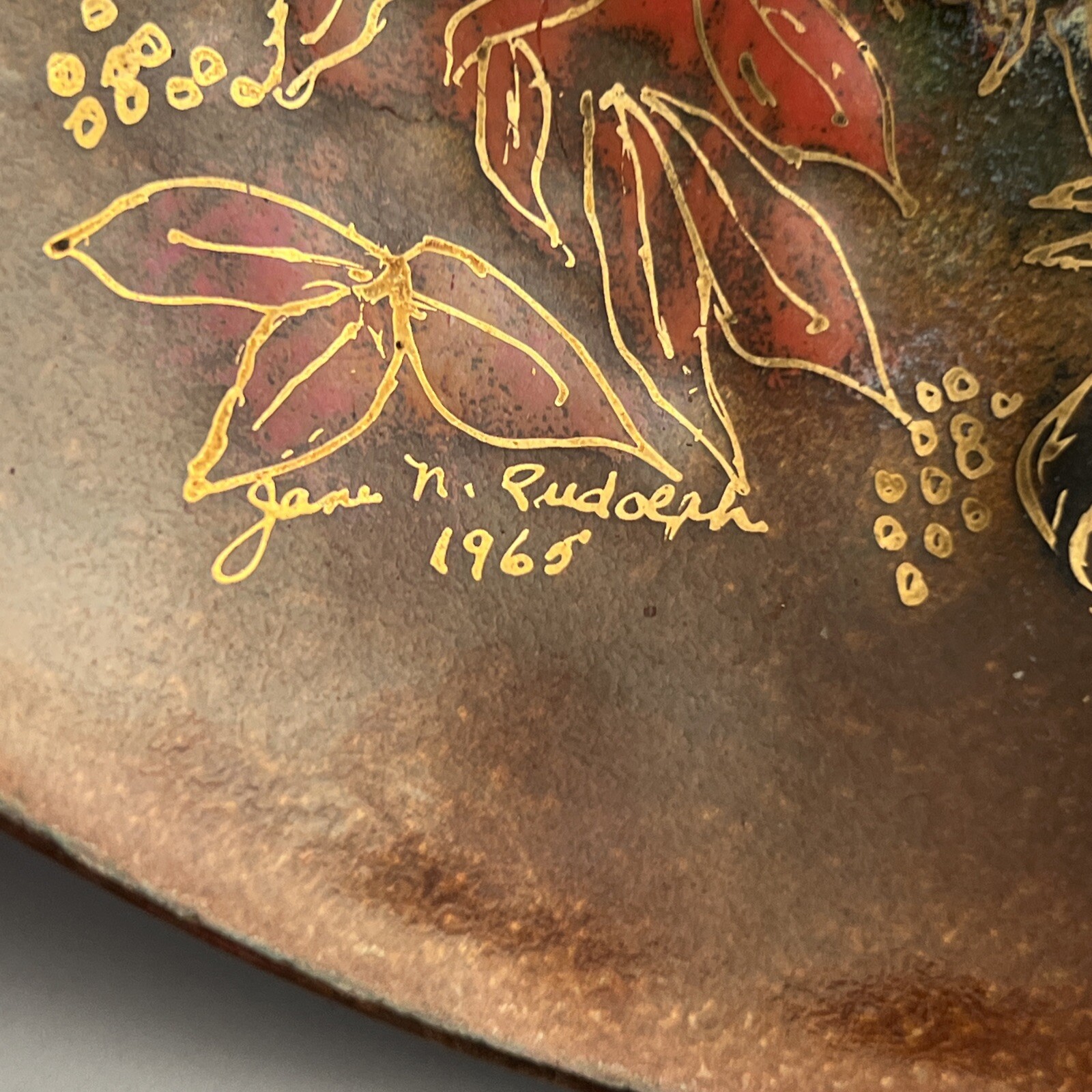 Exceptional Signed & Dated 1965 Mid-century Modern 7″ Enameled Copper Ashtray