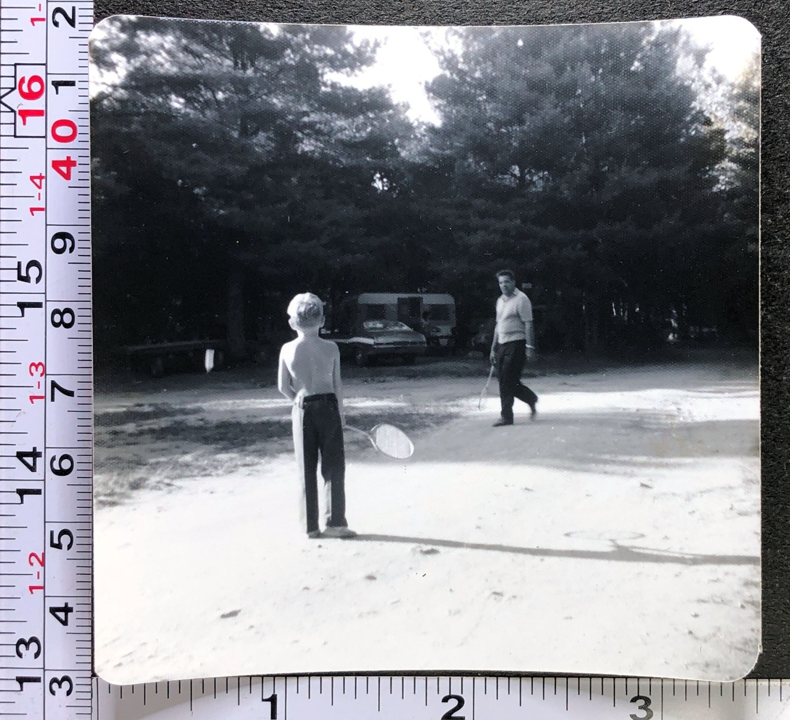 People Playing Badminton Outside Racket Sports Vintage BW Photo Snapshot #1