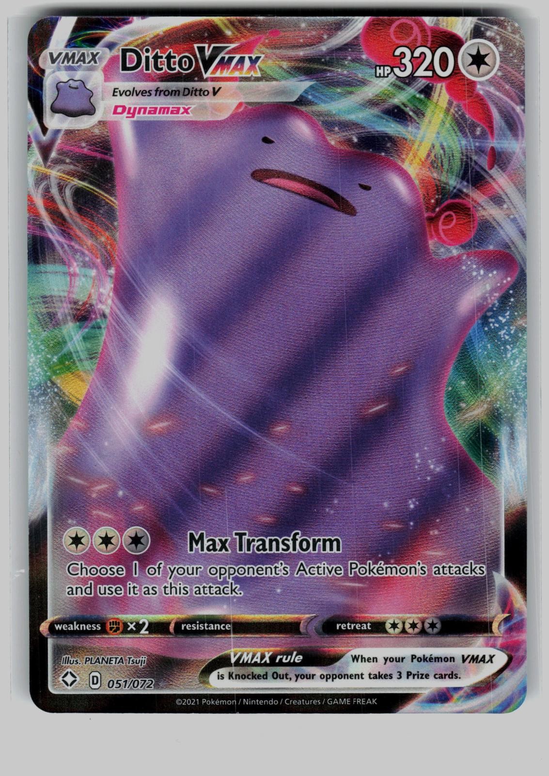 Ditto VMAX 051/072 Holo VMAX Rare Shining Fates Pokemon Near Mint
