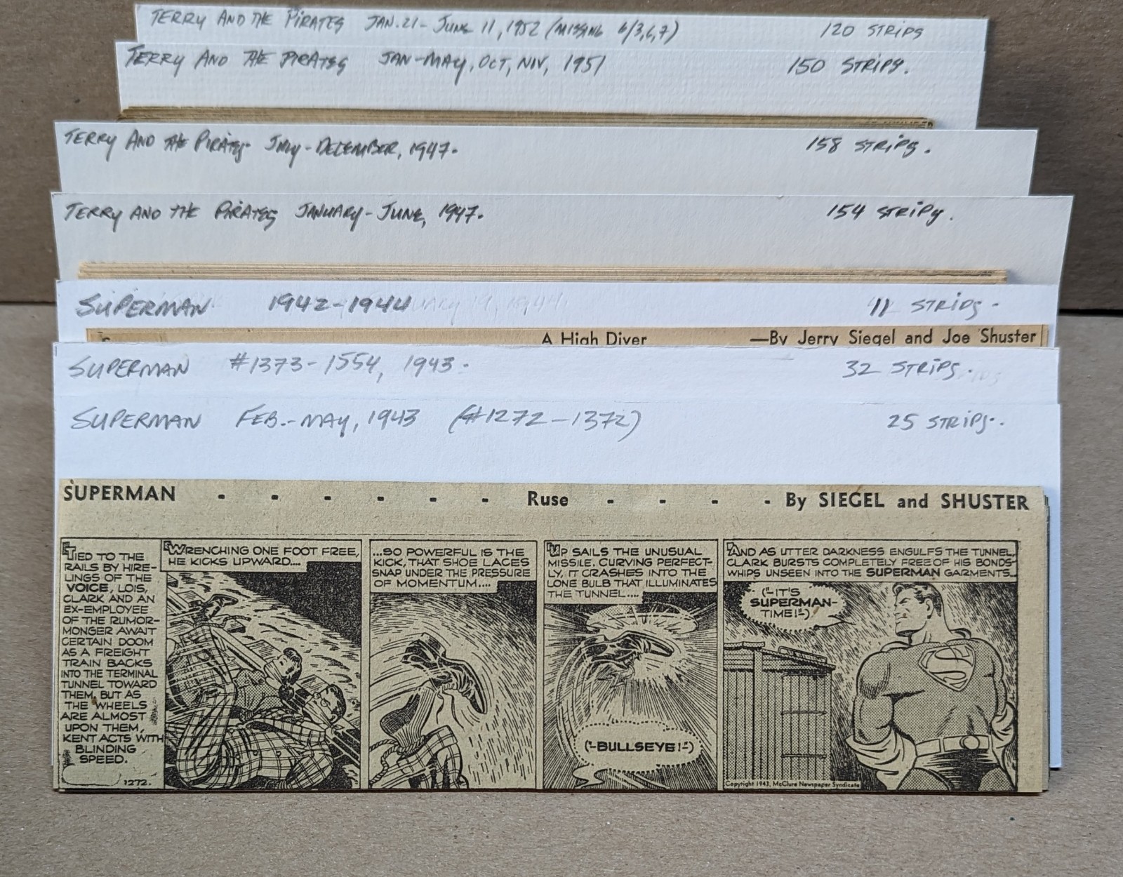 9,100+ Daily Comic Strips. 1940s-1950s. Lots Of Consecutive Dates. Hand Trimmed.