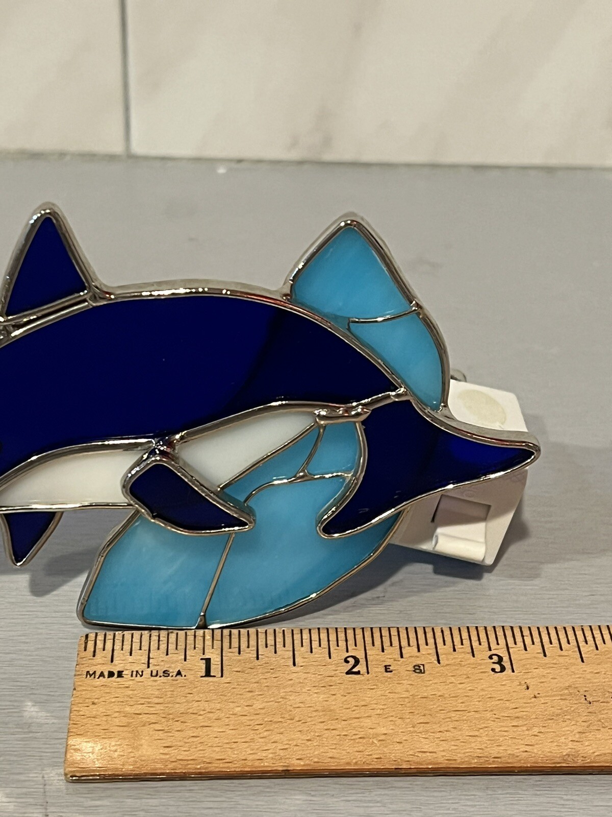 Dolphin Stained Glass Wall Plug Night Light On Off Switch Blue *NO BULB* Works!