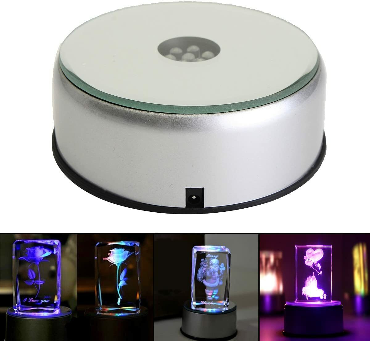 4″ Led Rotating Light Color Changing Glass Crystal Display Base Stand Decoration