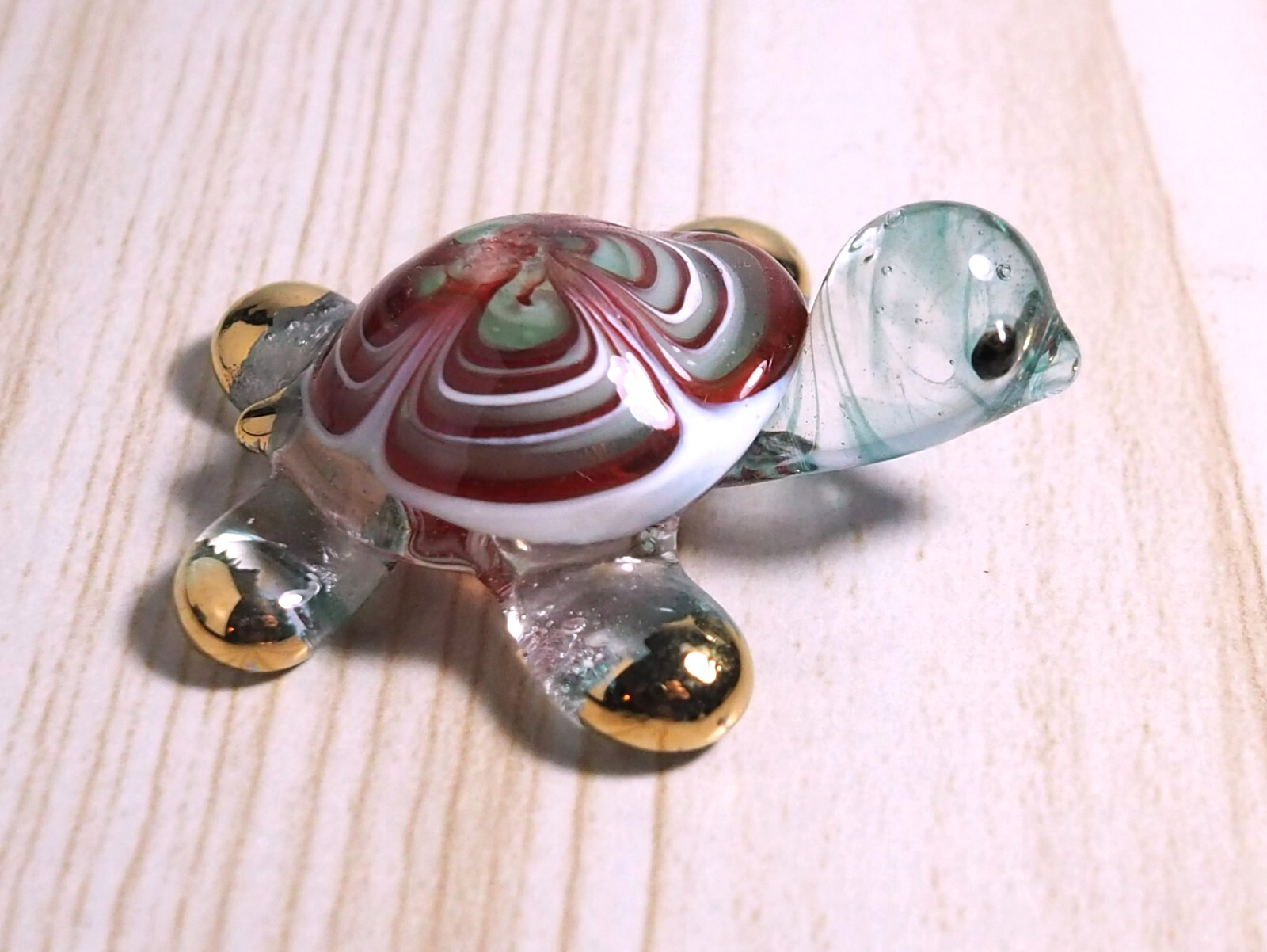 maroon green Turtle figurine hand blown Art Glass 1.85″ gold trim decor – GIFT