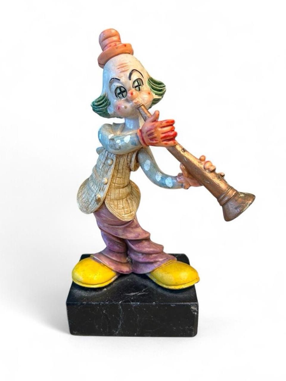 Vintage Fontanini 1980s Circus Clown on Marble Stand Eclectic Oddity Trinket