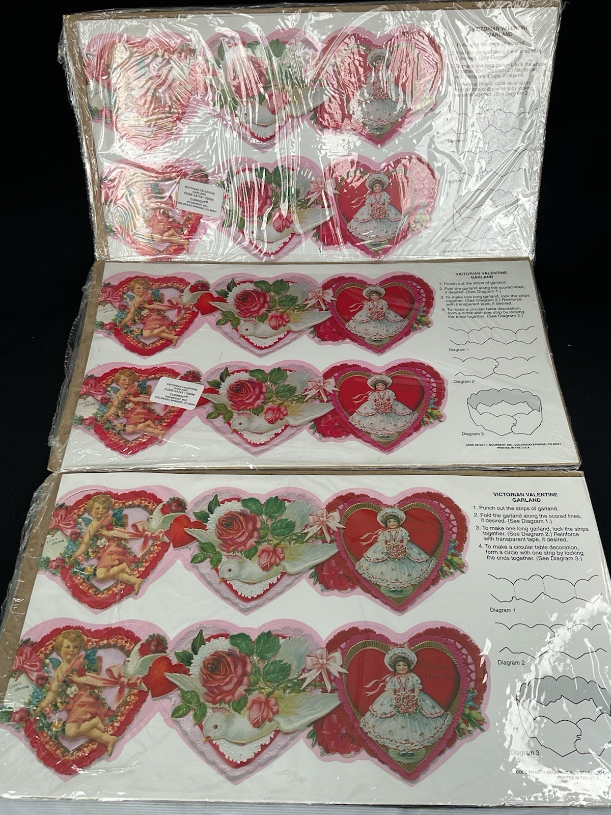 Vintage Victorian Valentines Day Garland Table Decoration 3 Pks Current Inc NEW