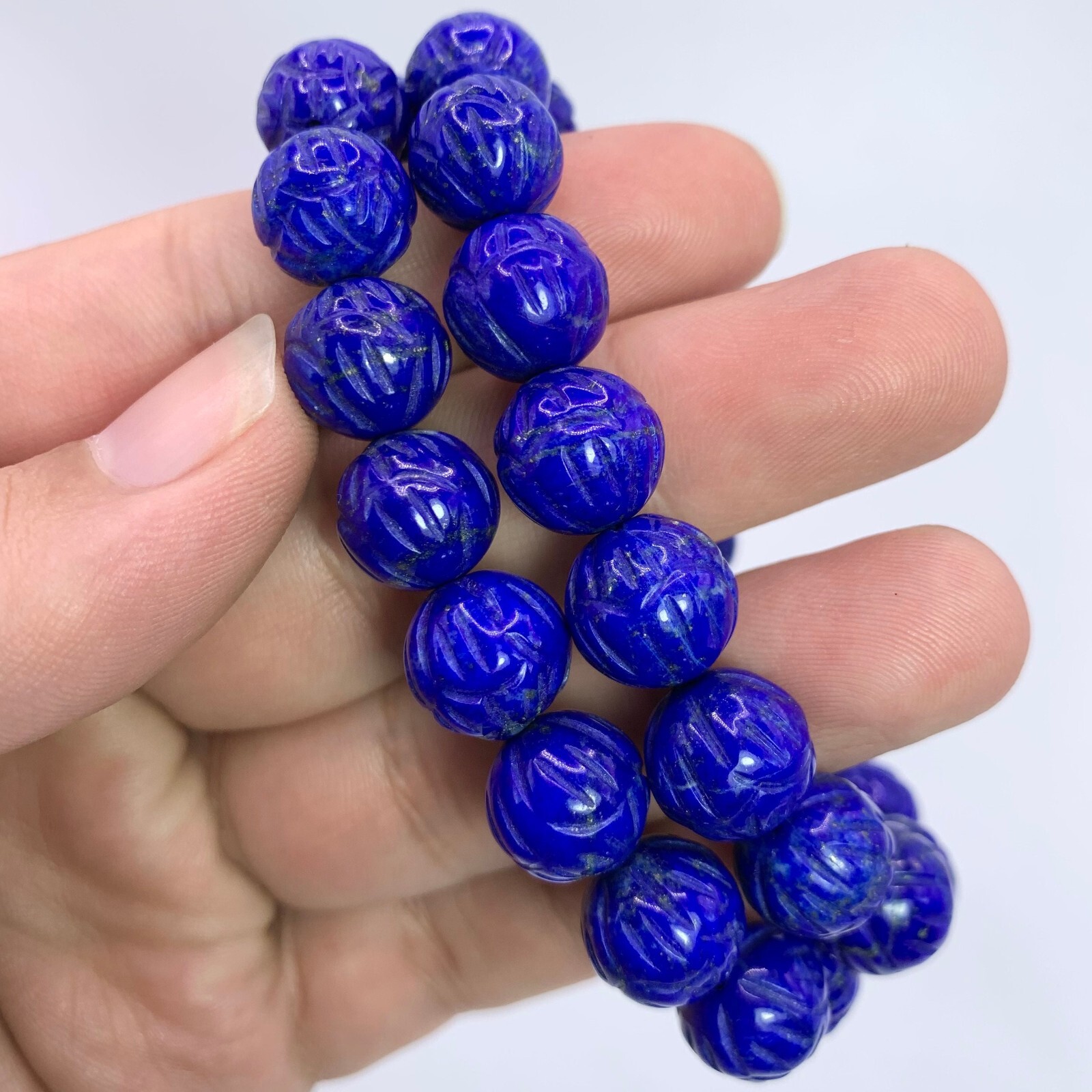 A+++ Quality Natural Craved Lapis Lazuli Beads Bracelet, Lapis Craved Beads