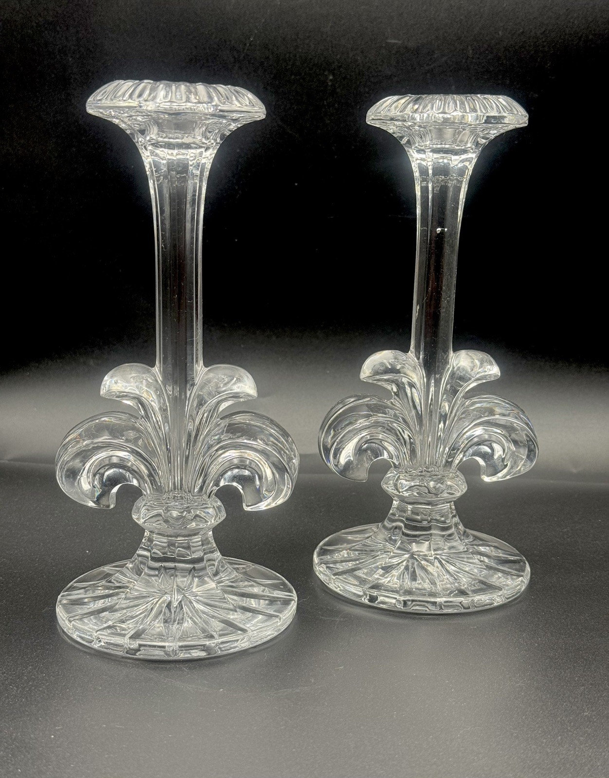 Beautiful Set Of Vintage Russian Crystal Candle Holders 8.5” Tall 4” in Diameter