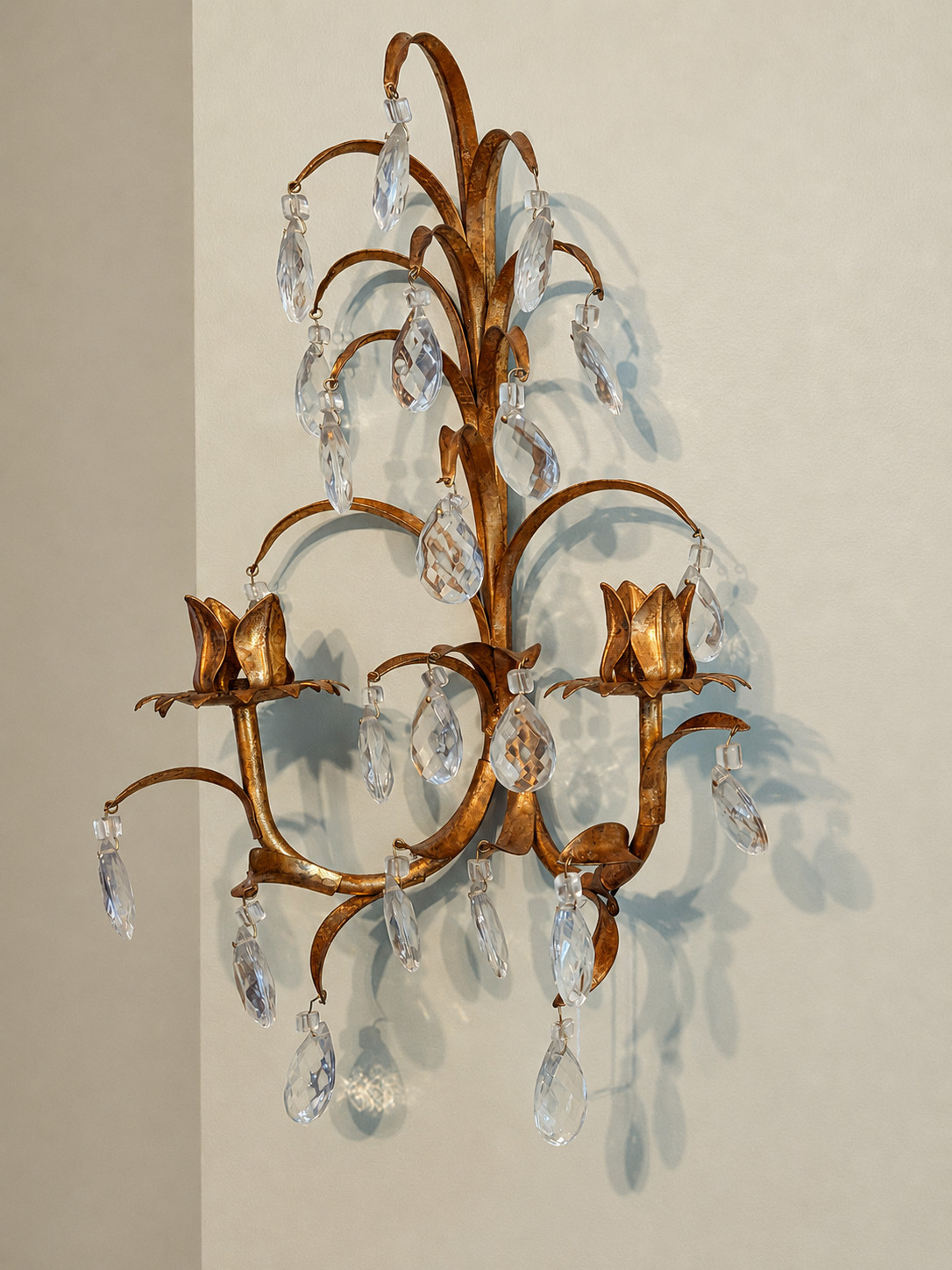 Hollywood Regency Italian Wall Sconce, 2 Candle Holder