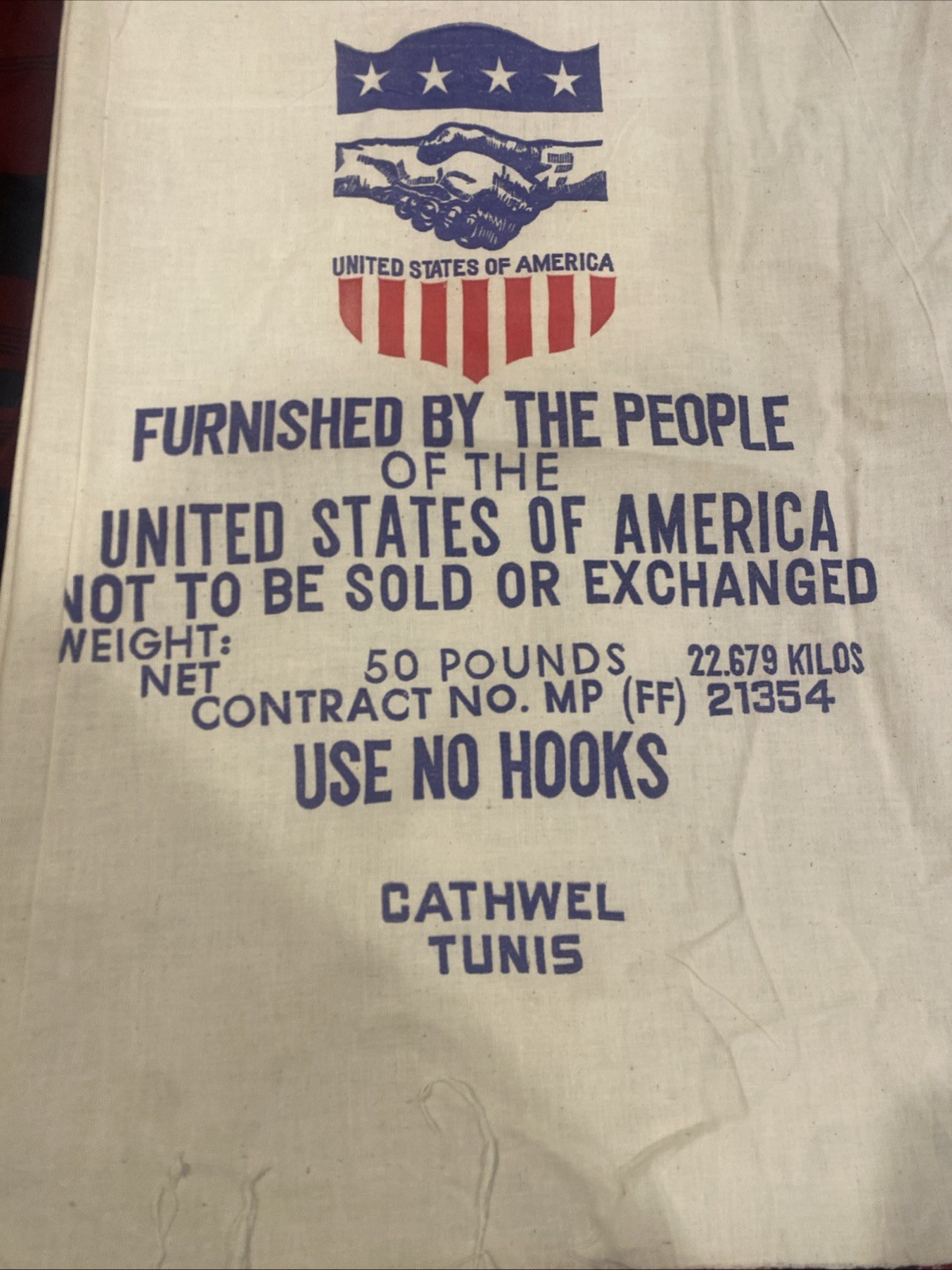 Vintage 50 Lb Flour Sack Donated By People Of The United States Of America FLAWS