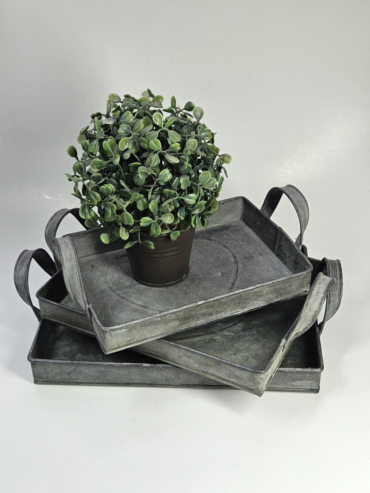 Set/3 Rectangular Rustic Galvanized Steel Heart Stamped Nesting Trays Handles
