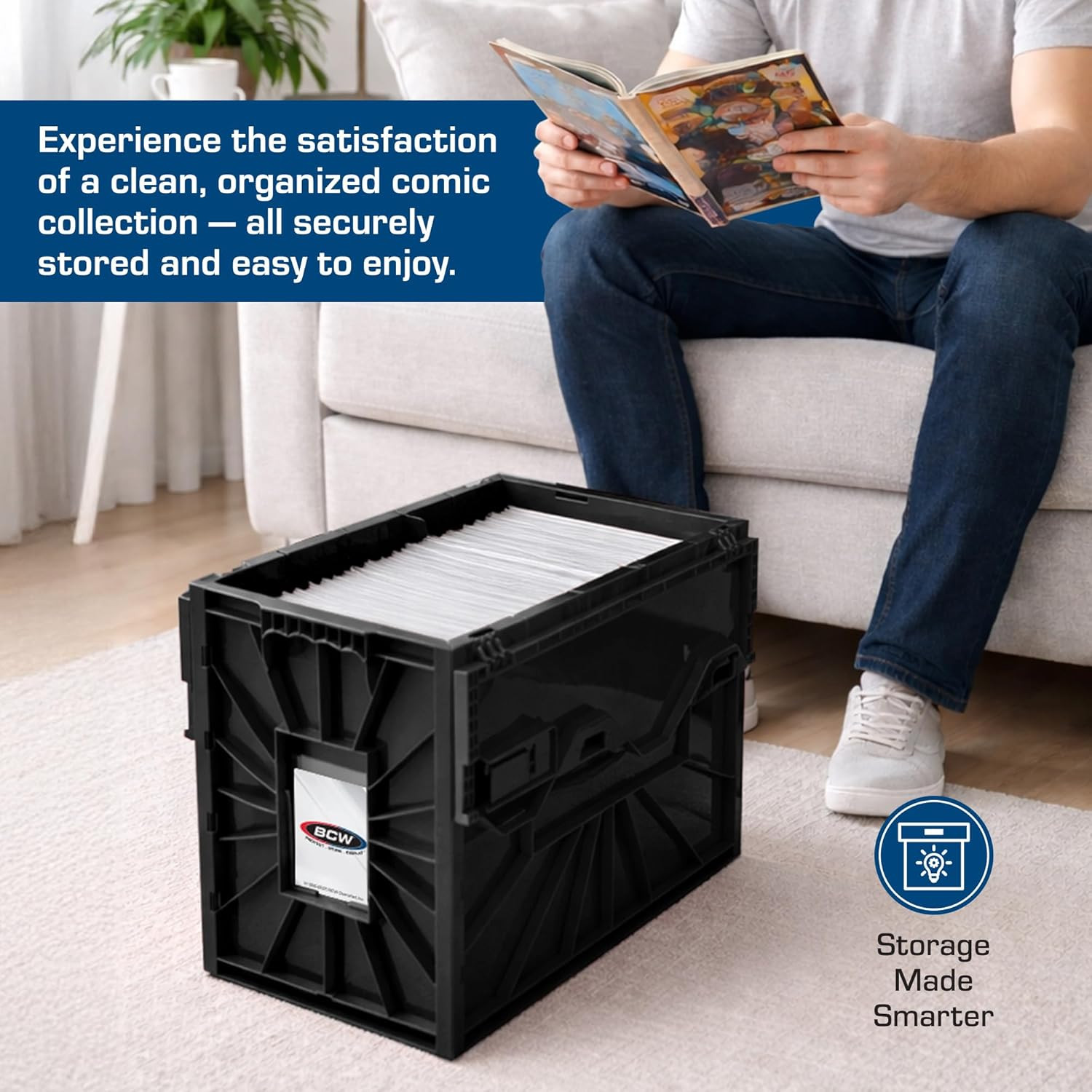 Comic Book Bin – 5 Pack, Holds 150 Comics, Stackable, Acid-Free, Black