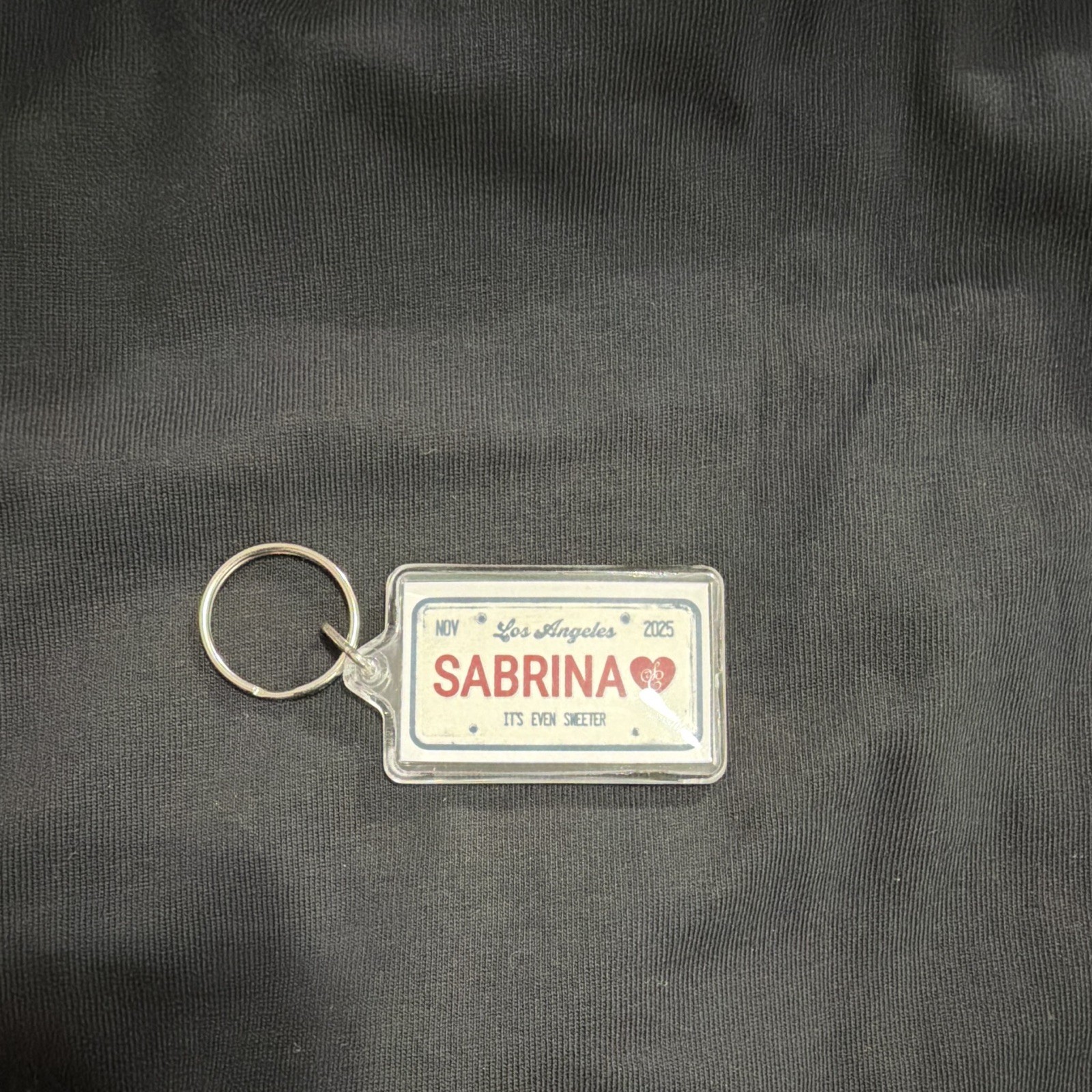 SABRINA Personalized Plastic Keychain w/ Detachable Keyring, Clear/White