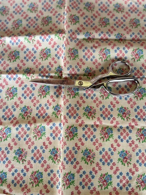 Vintage 1930’s-40’s Feedsack Fabric-Pretty Pink and Blue Floral Print-Cotton