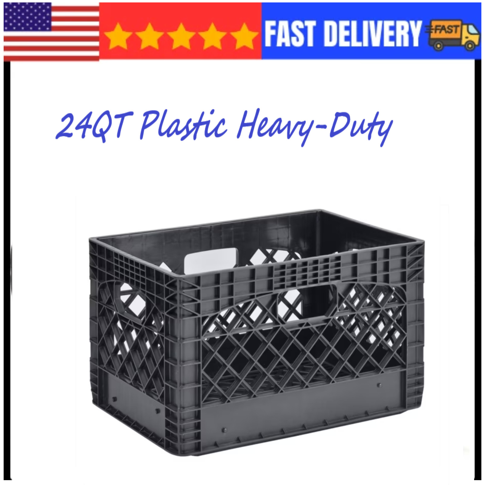 Juggernaut Storage 24QT Plastic Heavy-Duty Milk Crate, Black