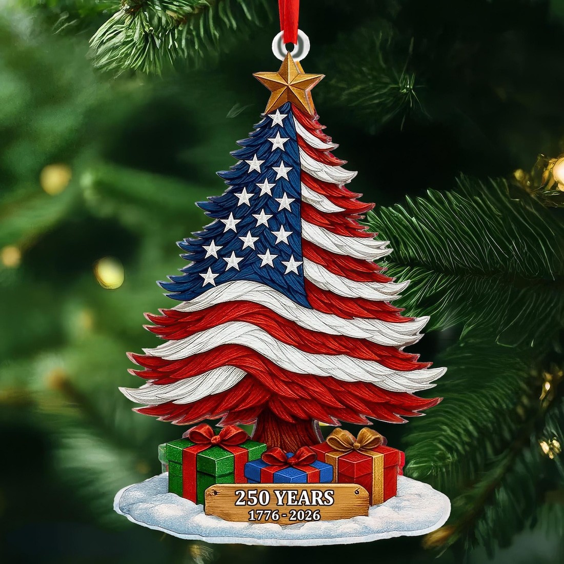 Patriotic Christmas Tree Ornament 2026, American Flag Christmas