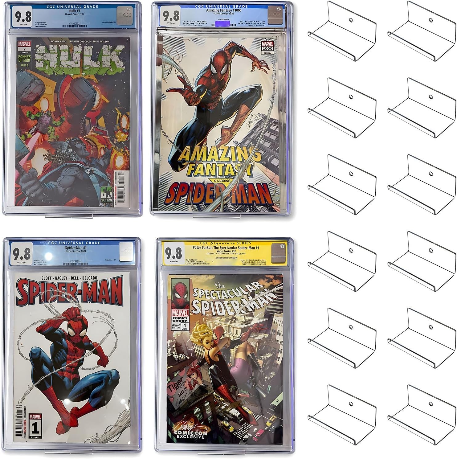 12pcs Clear Floating Comic Book Display Shelves, Comic Book Shelf Stand Wall …