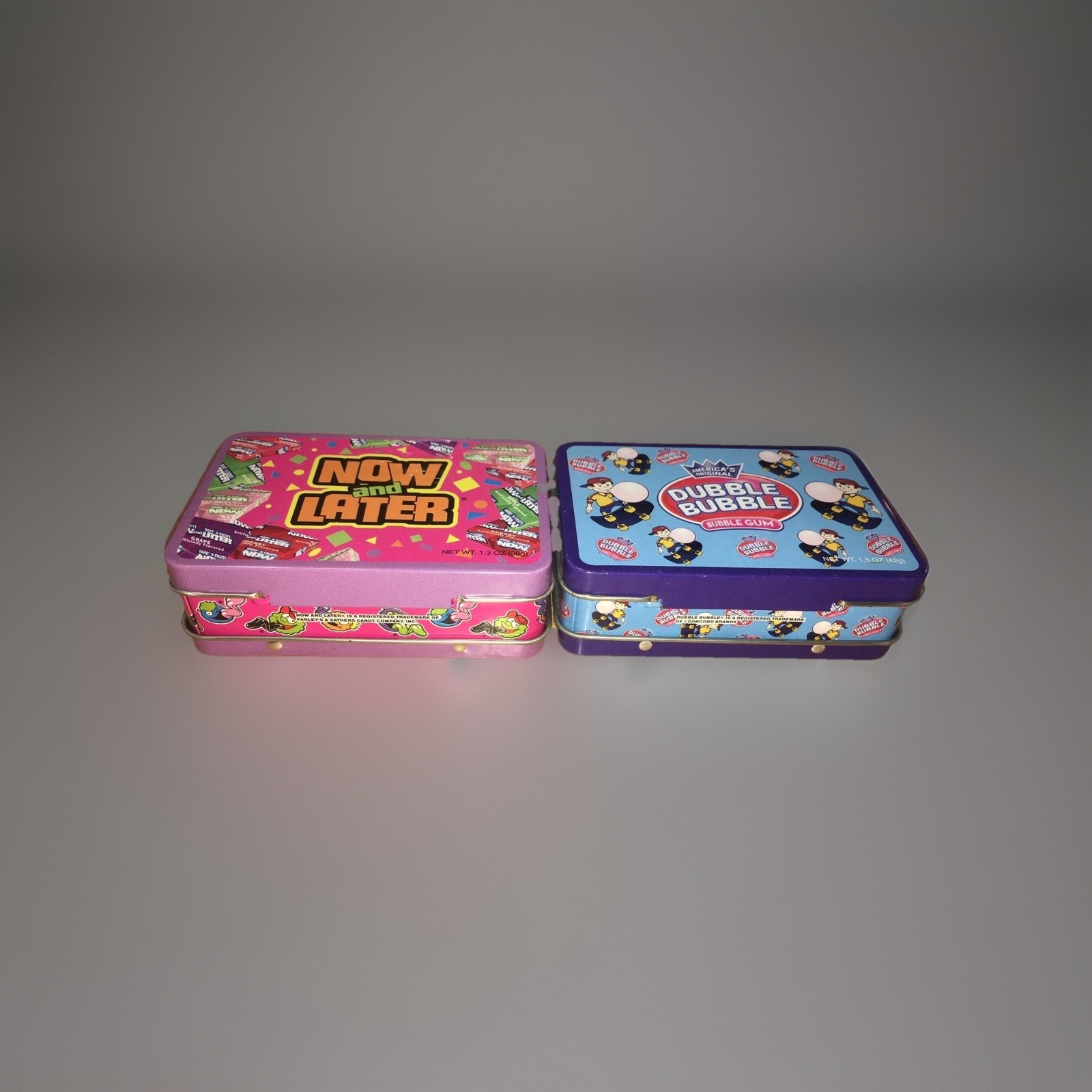 2008 MINI LUNCHBOXES CANDY TINS empty container NOW & LATER & DUBBLE BUBBLE 5.5”