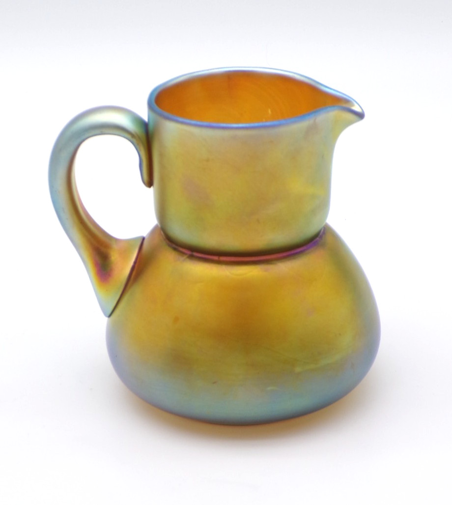 Antique Frederick Carder Steuben #3064 Gold / Blue AURENE Art Glass Pitcher Jug