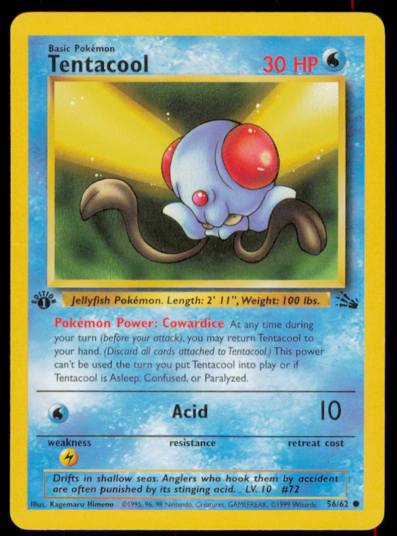 Tentacool 56/62 1st Edition Common Fossil Pokemon Heavily Played
