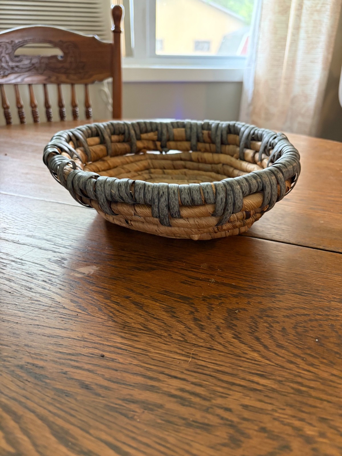 Handwoven Coiled Natural Fiber Basket Rustic Primitive Boho Decor