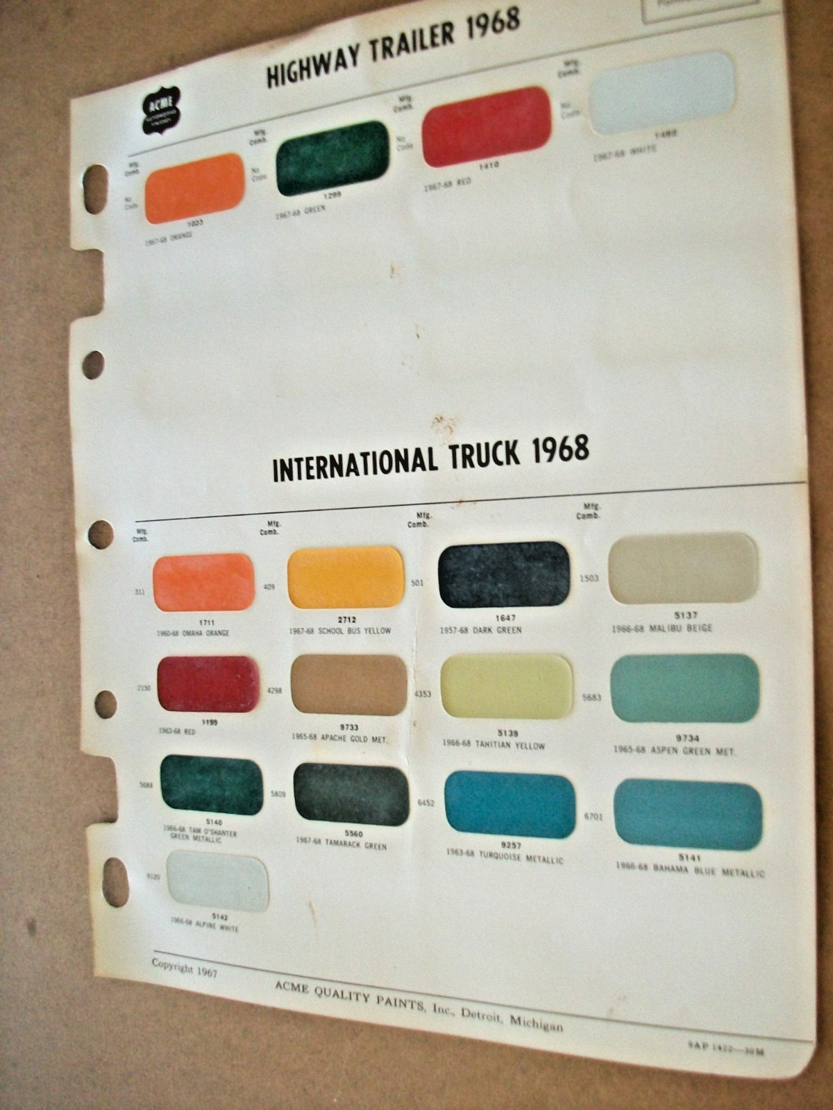 1968 IH International SCOUT Pickup Truck ACME paint chips set