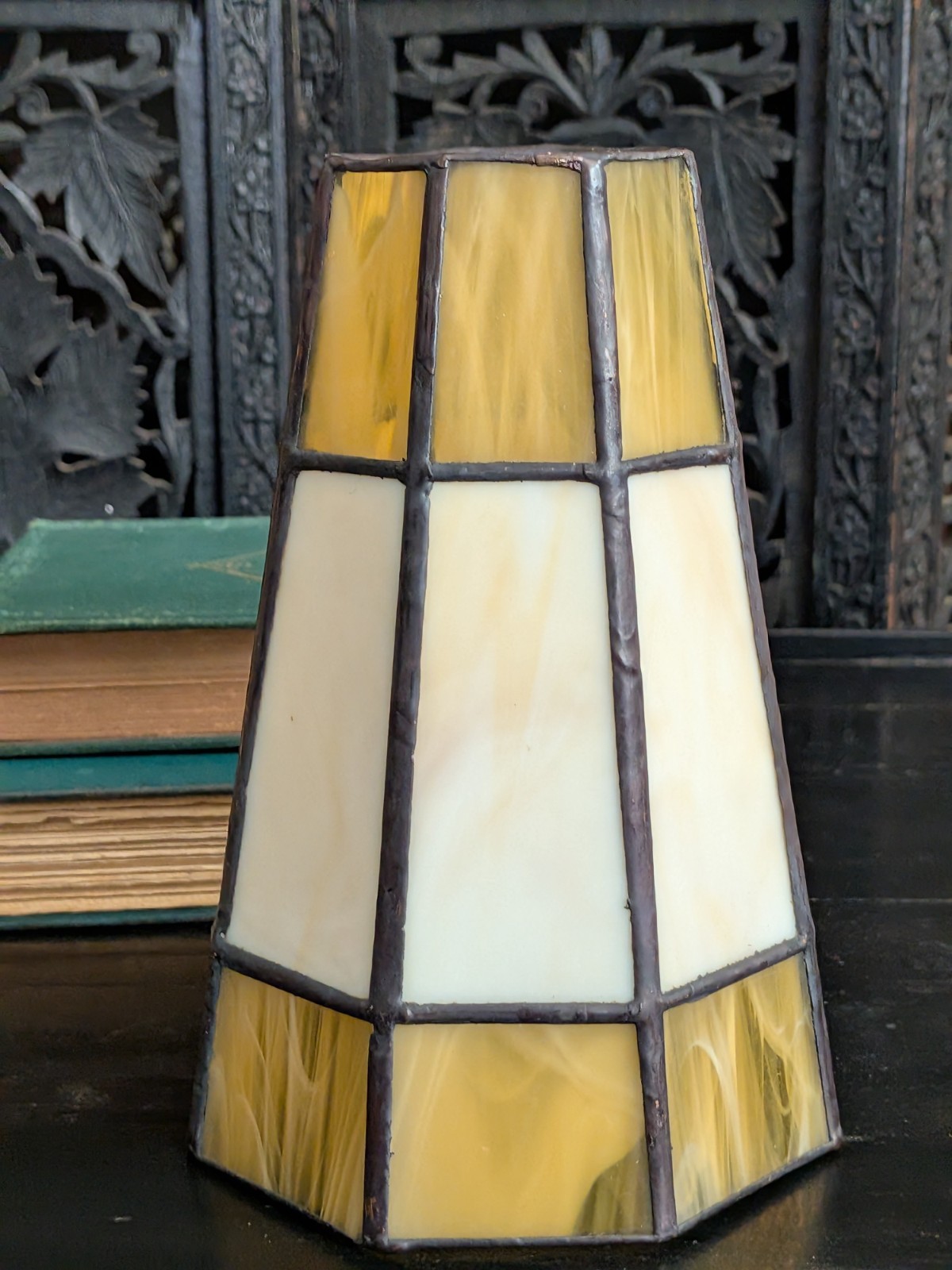 Vtg Stained Glass Lamp Shade Arts Crafts Mission Inspired Style Small Accent Siz