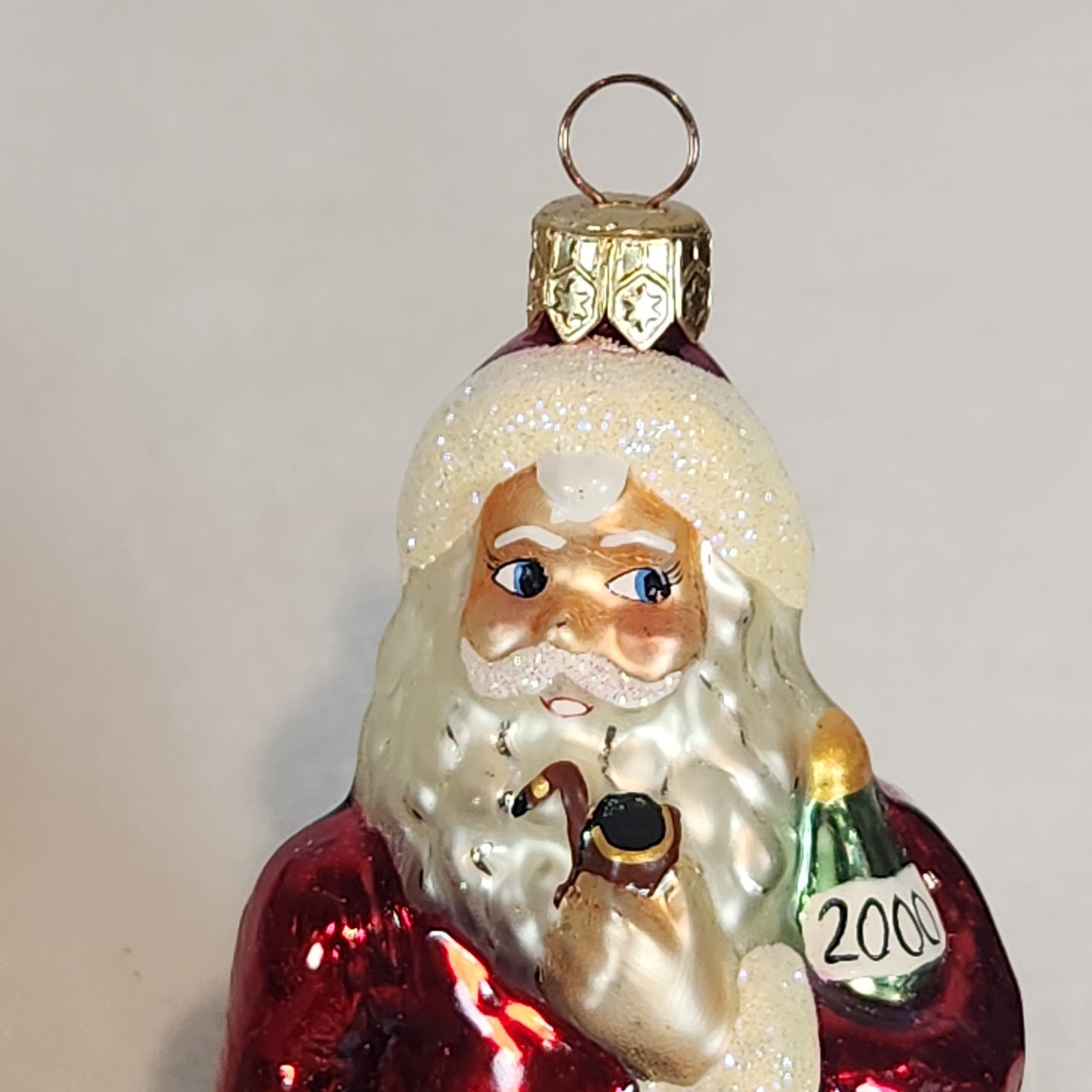 2000 Christopher Radko “No Time Like the Present” Ornament Santa w Pipe Bag 6″H
