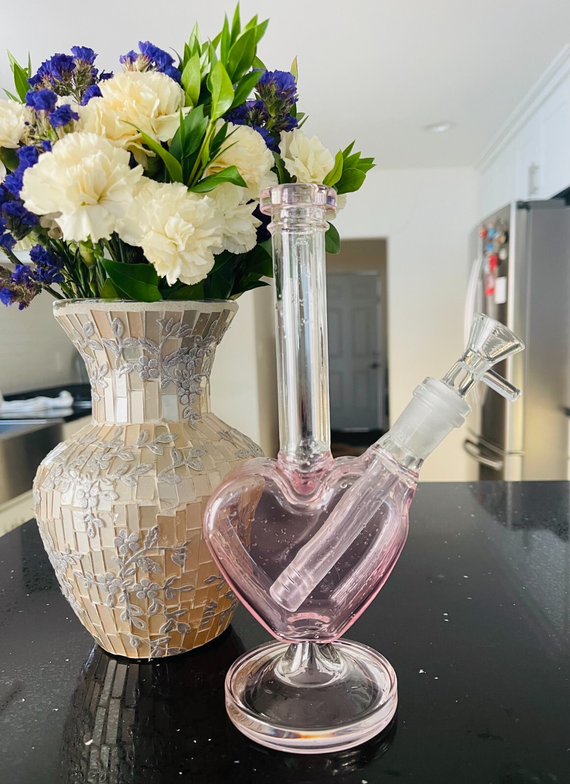 9in Pink Heart 💗 Glass Bong Premium Love Heart Shape Water Hookah 10.5oz