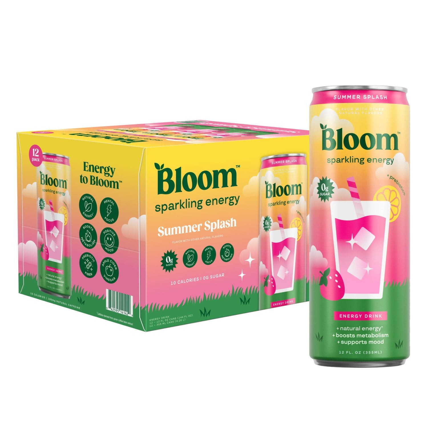 ⚡ Bloom Summer Splash Sparkling Energy Drink – 12 fl oz, 12 Pack ⚡FREE SHIPPING!