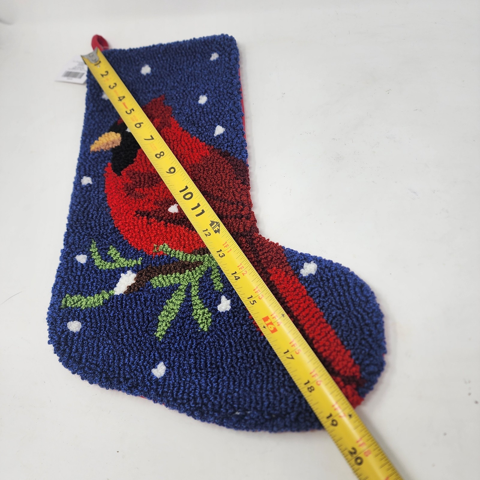Christmas Stocking Latch Rug Hook Loop Pile 3D Red Cardinal 7″ x 19″