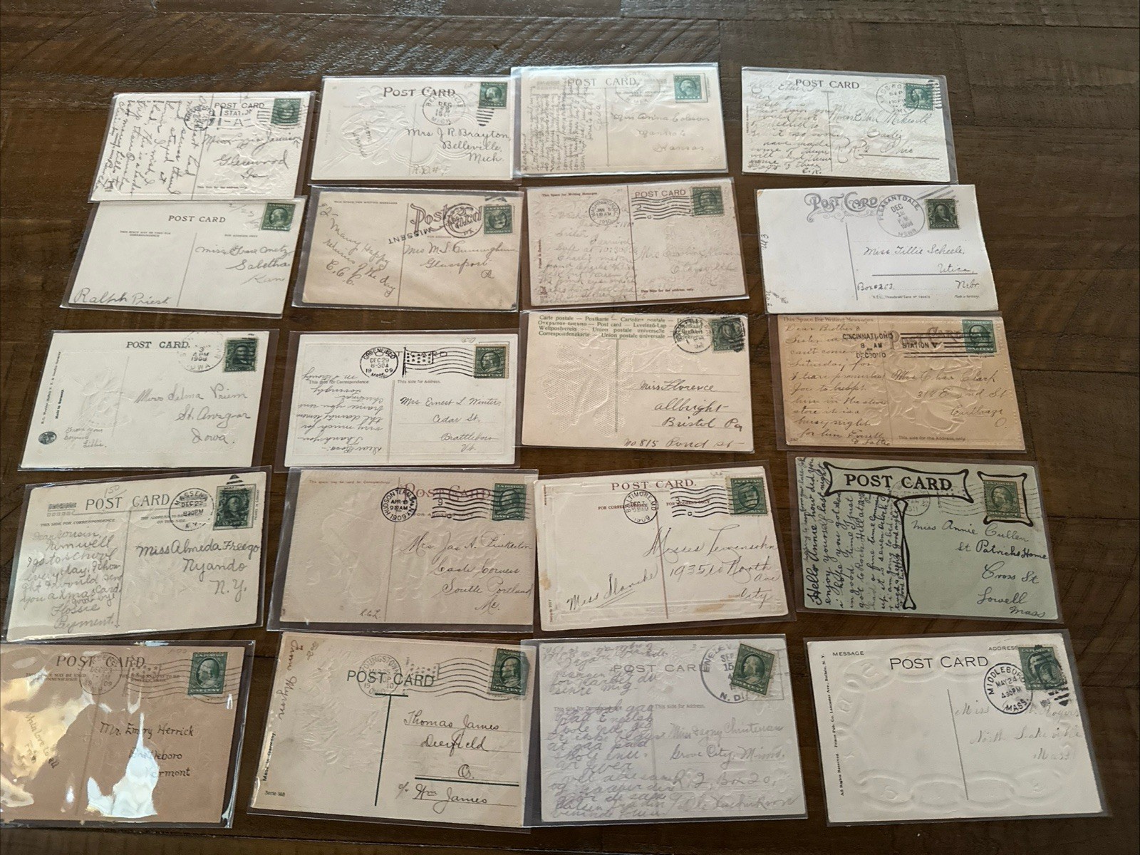 ~Lot of 43 Antique 1900’s~Mixed Topics Greetings Postcards~All with stamps-r826
