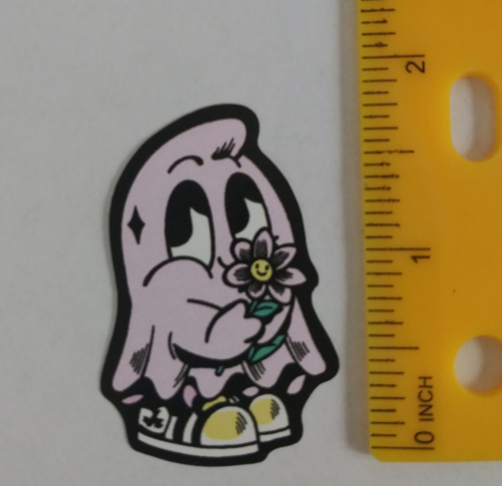 Happy Ghost With Flower Purple & Black Cartoon Sticker (AT)