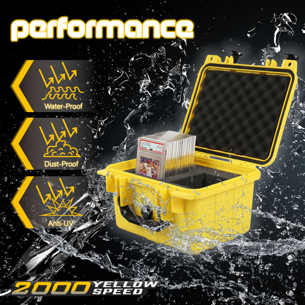 Waterproof Graded Card Storage Box Deep Travel Case Slab Holder&Protector Yellow